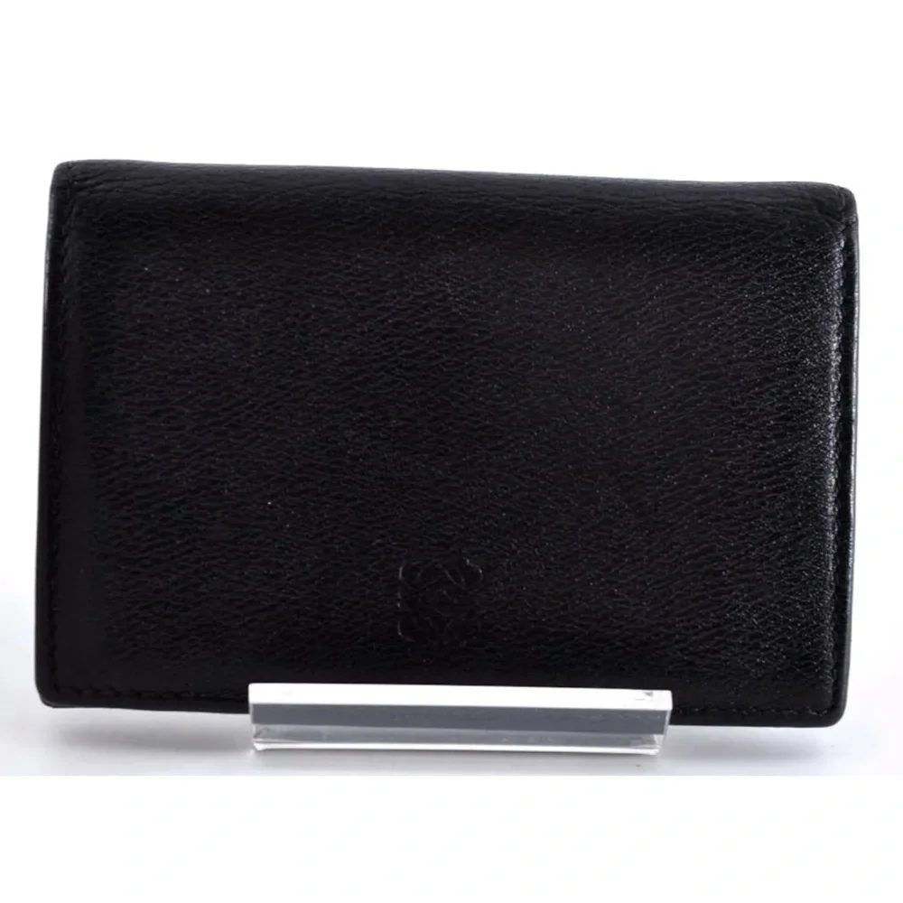 LOEWE Anagram Card Case Leather Black (Inside) is Blue Used Authentic EUC